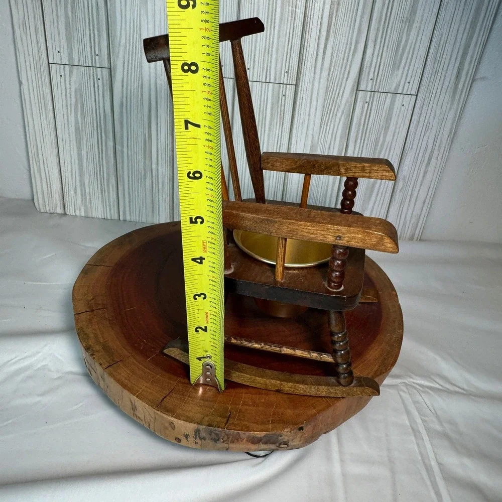 Vintage Miniature Wooden Rocking Potty Chair with Brass Insert Decor Planter